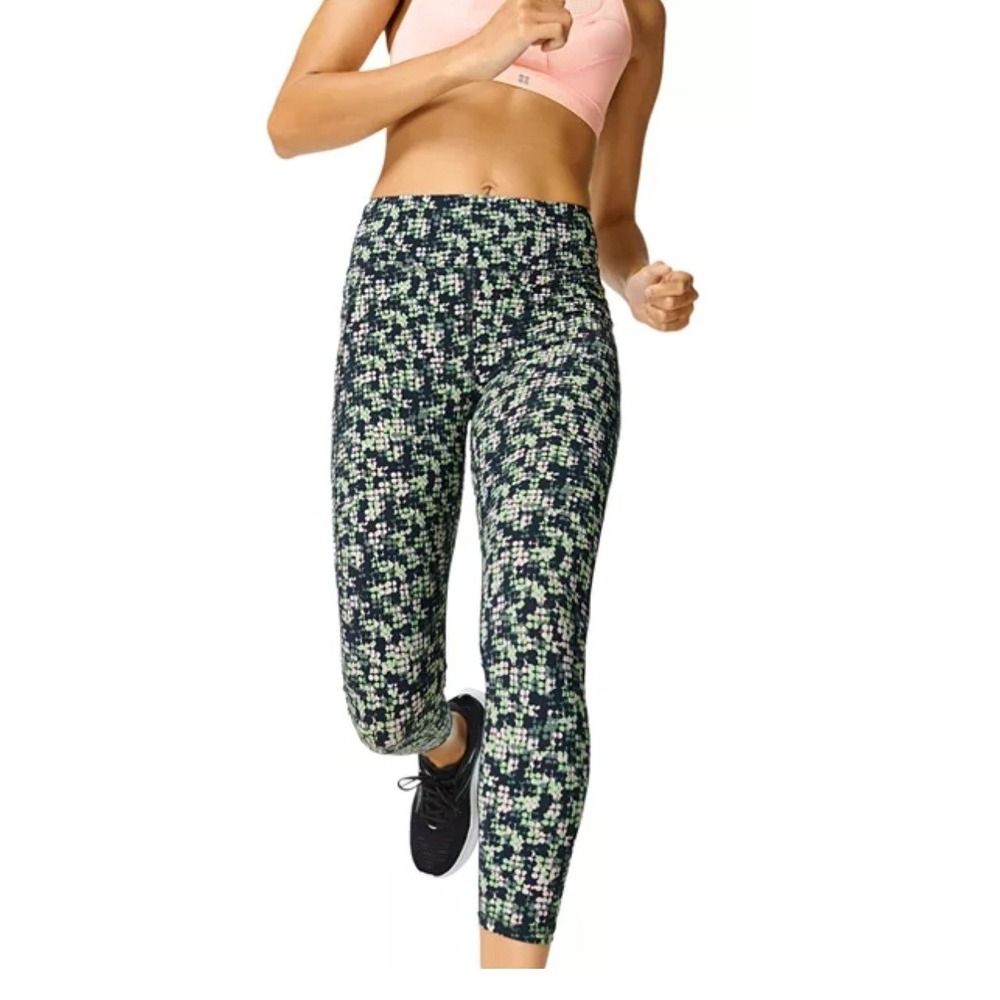Sweaty Betty Zero Gravity 7/8 Running Leggings‎ Green Dot Print Womens US 12 L